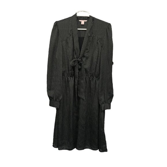 Victorias Secret Black Polka Dot Long Sleeve Dress Bow Tie Neckline Waist Size M - Picture 1 of 5
